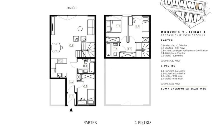 Rzut - Mieszkanie na sprzedaż 3 pokoje o powierzchni 85,22 m² - numer B9/M1 w Wille Estezja