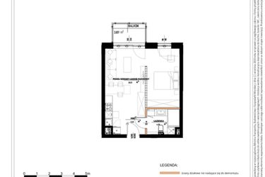 Rzut - Mieszkanie na sprzedaż 2 pokoje o powierzchni 39,44 m² - numer B.2.85 w Daszyńskiego Square etap 1