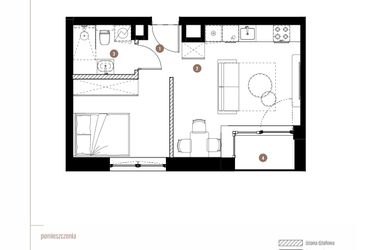 Rzut - Mieszkanie na sprzedaż 1 pokój o powierzchni 33,25 m² - numer 2.06.12 w Katowicka Residence