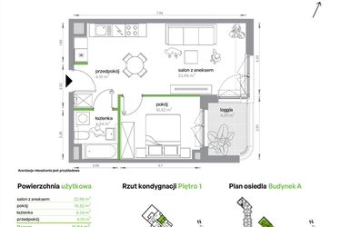Rzut - Mieszkanie na sprzedaż 2 pokoje o powierzchni 41,94 m² - numer AA0104/4 w M Bemowo
