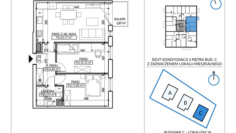 Rzut - Mieszkanie na sprzedaż 3 pokoje o powierzchni 55,66 m² - numer 5-25 w Jodłowicka 5