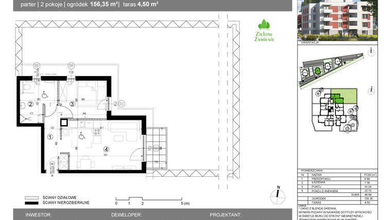 Rzut - Mieszkanie na sprzedaż 2 pokoje o powierzchni 46,66 m² - numer 14G.29 w Zielone Zamienie X