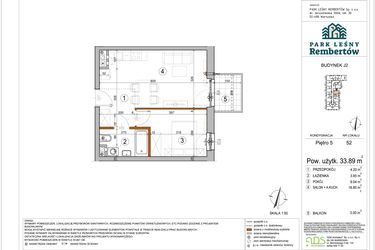 Rzut - Mieszkanie na sprzedaż 2 pokoje o powierzchni 33,89 m² - numer J2-52 w Park Leśny Rembertów etap VIII