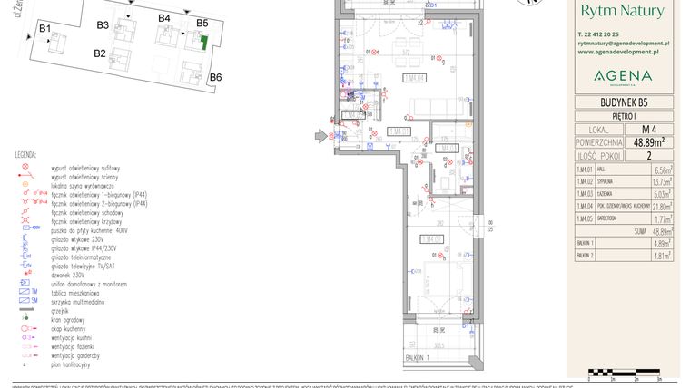 Rzut - Mieszkanie na sprzedaż 2 pokoje o powierzchni 48,89 m² - numer B5M4 w Rytm Natury