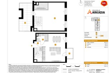Rzut - Mieszkanie na sprzedaż 2 pokoje o powierzchni 74,65 m² - numer 41 w Osiedle Arkadia