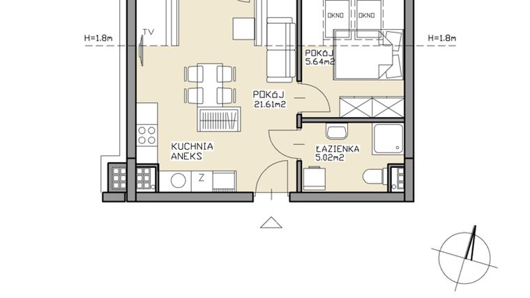 Rzut - Mieszkanie na sprzedaż 2 pokoje o powierzchni 32,27 m² - numer 29 w Apartamenty Zdrój