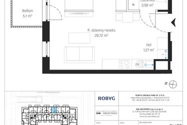 Rzut - Mieszkanie na sprzedaż 1 pokój o powierzchni 33,98 m² - numer J.2M22 w Nadmotławie Apartments etap J