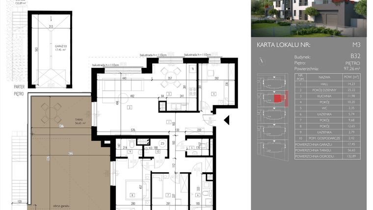 Rzut - Mieszkanie na sprzedaż 4 pokoje o powierzchni 97,26 m² - numer B32.M3 w Leśna Polana