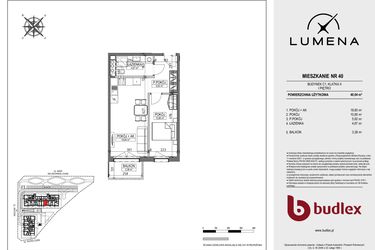 Rzut - Mieszkanie na sprzedaż 2 pokoje o powierzchni 40,04 m² - numer C1.40 w Lumena