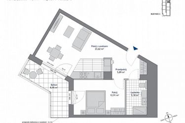 Rzut - Mieszkanie na sprzedaż 2 pokoje o powierzchni 47,6 m² - numer C.4.8 w Nowa Dąbrowa