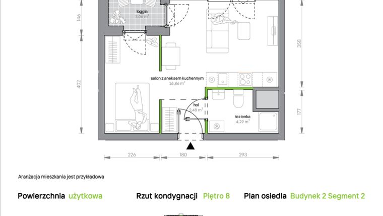 Rzut - Mieszkanie na sprzedaż 1 pokój o powierzchni 33,63 m² - numer 2.8.M10 w Morska Vita