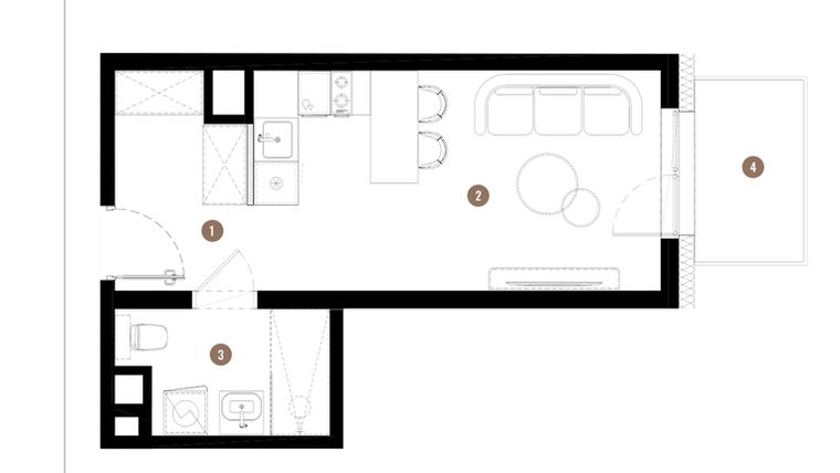 Rzut - Mieszkanie na sprzedaż 1 pokój o powierzchni 26,56 m² - numer C3.01.04 w Apartamenty Reytana