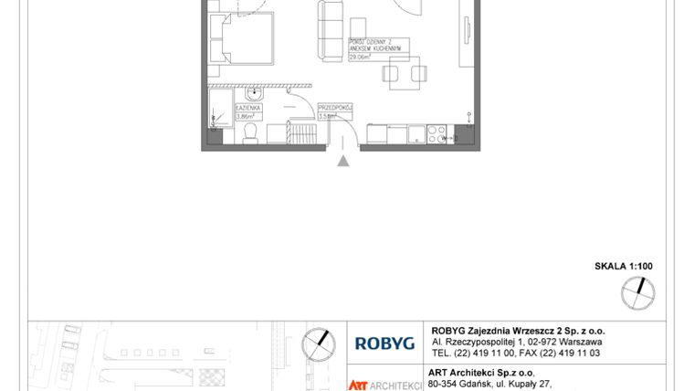 Rzut - Mieszkanie na sprzedaż 1 pokój o powierzchni 36,43 m² - numer E.5M24 w Nowa Wałowa bud. E