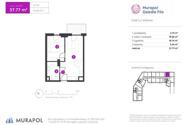 Rzut - Mieszkanie na sprzedaż 2 pokoje o powierzchni 37,77 m² - numer 2.C.0.07 w Murapol Osiedle Filo etap II