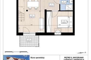 Rzut - Mieszkanie na sprzedaż 2 pokoje o powierzchni 48,88 m² - numer B3/3/36 w Montano bud. B3