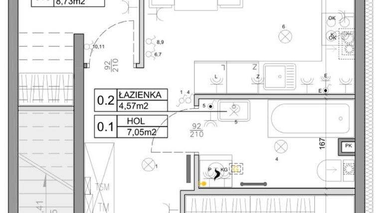 Rzut - Mieszkanie na sprzedaż 3 pokoje o powierzchni 48,03 m² - numer 113 w Manufaktura Marki 2 etap IV