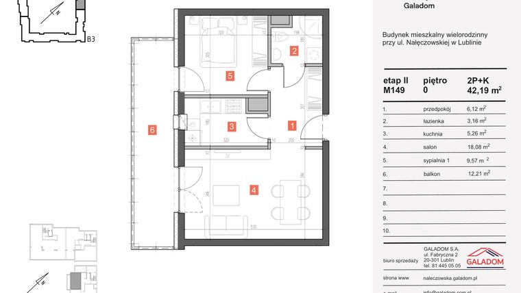 Rzut - Mieszkanie na sprzedaż 2 pokoje o powierzchni 42,19 m² - numer M-149 w Nałęczowska etap II