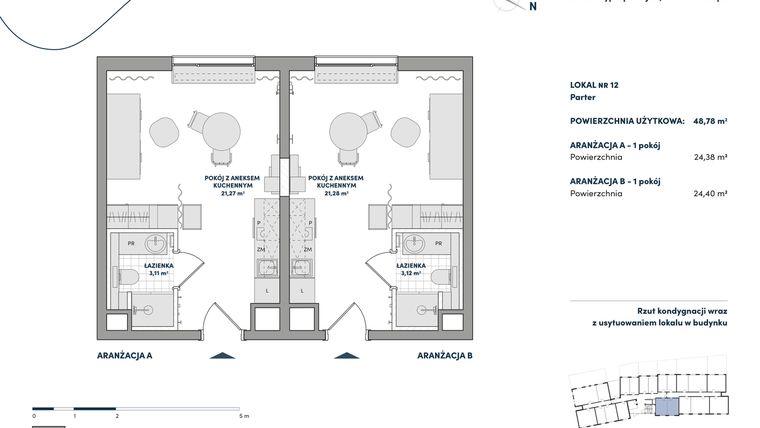 Rzut - Mieszkanie na sprzedaż 2 pokoje o powierzchni 48,78 m² - numer 12 w AtHome - Apartamenty inwestycyjne