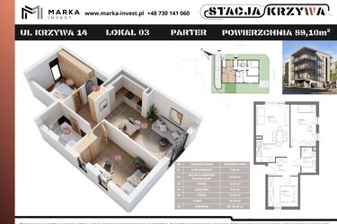 Rzut - Mieszkanie na sprzedaż 3 pokoje o powierzchni 59,1 m² - numer M3 w Stacja Krzywa