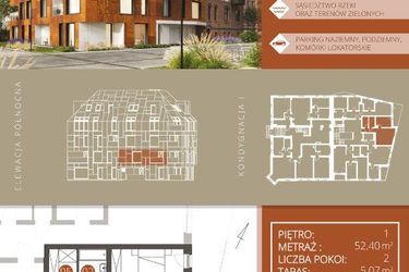 Rzut - Mieszkanie na sprzedaż 2 pokoje o powierzchni 52,4 m² - numer B.1.2 w Browar Jedności