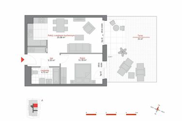 Rzut - Mieszkanie na sprzedaż 2 pokoje o powierzchni 48,15 m² - numer A2.0.6 w Atrium Oliva
