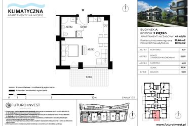 Rzut - Mieszkanie na sprzedaż 2 pokoje o powierzchni 30,67 m² - numer A3/18 w Apartamenty Klimatyczna