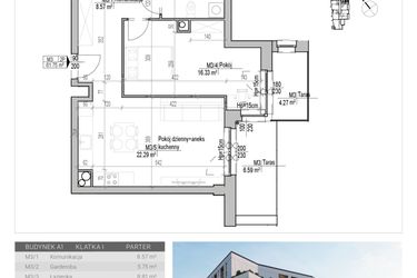 Rzut - Mieszkanie na sprzedaż 2 pokoje o powierzchni 61,75 m² - numer 3 w Aleja