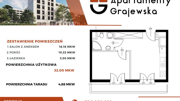 Rzut - Mieszkanie na sprzedaż 2 pokoje o powierzchni 32 m² - numer M-35 w Apartamenty Grajewska