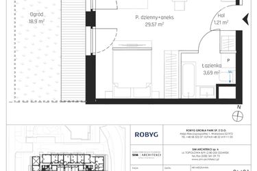 Rzut - Mieszkanie na sprzedaż 1 pokój o powierzchni 34,47 m² - numer I.0M01 w Nadmotławie Apartments etap I