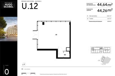 Rzut - Lokal użytkowy na sprzedaż 1 pokój o powierzchni 44,64 m² - numer U.12 w Browar HUGO SCOBEL