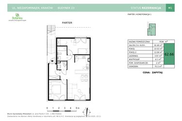 Rzut - Mieszkanie na sprzedaż 3 pokoje o powierzchni 62,66 m² - numer 23-M1 w Osiedle Niezapominajek