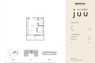 Rzut - Mieszkanie na sprzedaż 1 pokój o powierzchni 29,92 m² - numer A.M031 w Osiedle Juu