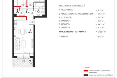 Rzut - Mieszkanie na sprzedaż 3 pokoje o powierzchni 58,14 m² - numer 15 w Enklawa Milanówek