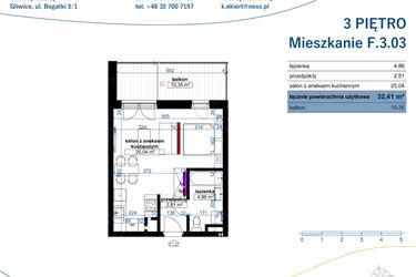 Rzut - Mieszkanie na sprzedaż 1 pokój o powierzchni 32,41 m² - numer F.3.03 w Wzgórze Poetów 2