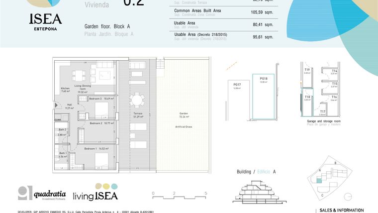 Rzut - Mieszkanie na sprzedaż 3 pokoje o powierzchni 80,41 m² - numer 0.2 w Isea - Estepona