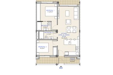 Rzut - Mieszkanie na sprzedaż 2 pokoje o powierzchni 76,33 m² - numer 0.3 w Mieszkania w Los Alcazares, RD-65933