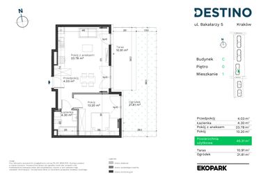 Rzut - Mieszkanie na sprzedaż 2 pokoje o powierzchni 45,31 m² - numer C-1 w Destino