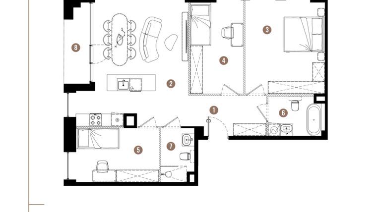 Rzut - Mieszkanie na sprzedaż 4 pokoje o powierzchni 84,84 m² - numer E.01.05 w Apartamenty Reytana bud. E