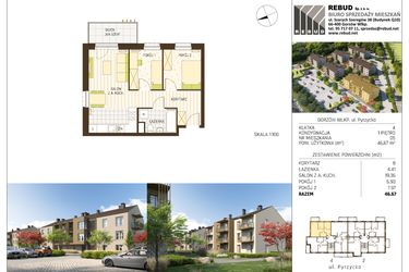 Rzut - Mieszkanie na sprzedaż 3 pokoje o powierzchni 46,67 m² - numer B1-K4-P1-M05 w Stargardzka