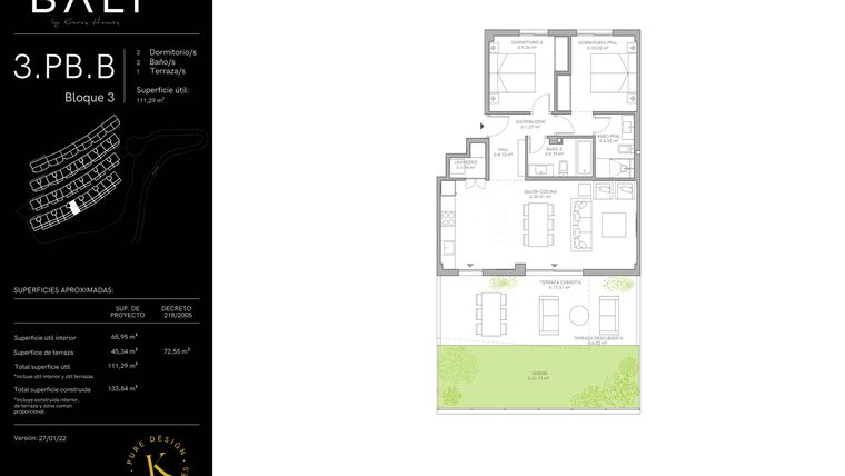 Rzut - Mieszkanie na sprzedaż 2 pokoje o powierzchni 65,95 m² - numer 35.3.BJ.B w Bali