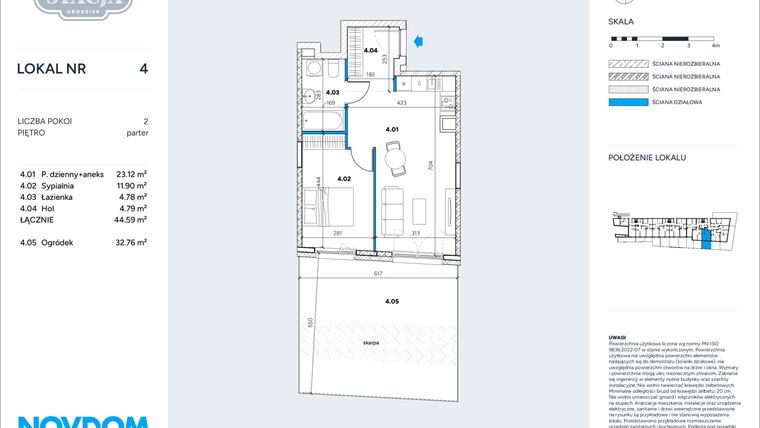 Rzut - Mieszkanie na sprzedaż 2 pokoje o powierzchni 44,59 m² - numer 4 w Stacja Grodzisk