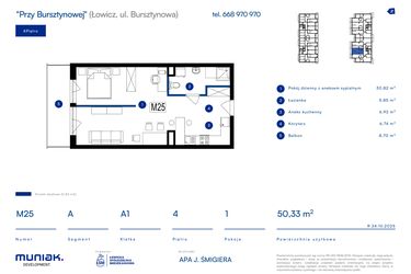 Rzut - Mieszkanie na sprzedaż 1 pokój o powierzchni 50,33 m² - numer 25A w Przy Bursztynowej