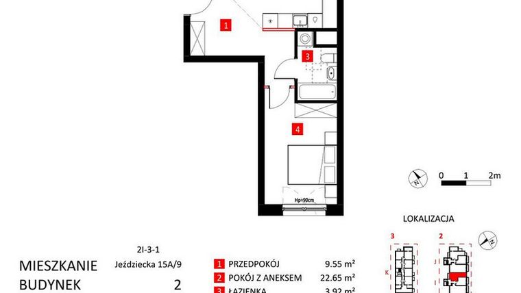 Rzut - Mieszkanie na sprzedaż 2 pokoje o powierzchni 48,95 m² - numer AJ_15A/9 w Apartamenty Jeździecka