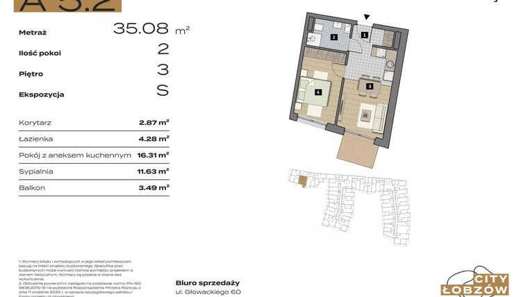 Rzut - Mieszkanie na sprzedaż 2 pokoje o powierzchni 35,31 m² - numer A 5.2 w City Łobzów