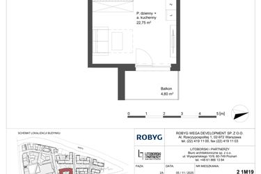 Rzut - Mieszkanie na sprzedaż 1 pokój o powierzchni 26,75 m² - numer 1M19 w Elektrovnia Garbary