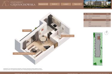 Rzut - Mieszkanie na sprzedaż 1 pokój o powierzchni 26,09 m² - numer 43 w Apartamenty Częstochowska