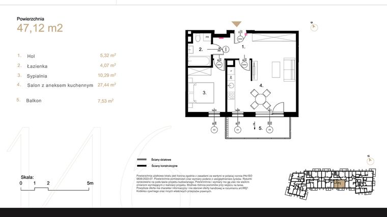 Rzut - Mieszkanie na sprzedaż 2 pokoje o powierzchni 47,12 m² - numer K2.11 w Korkowa 146