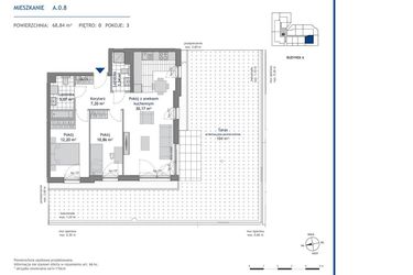 Rzut - Mieszkanie na sprzedaż 3 pokoje o powierzchni 68,84 m² - numer A.0.8 w Linea bud. A