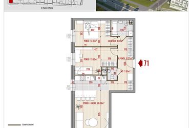 Rzut - Mieszkanie na sprzedaż 3 pokoje o powierzchni 68,88 m² - numer B1.71 w HUZAR B1