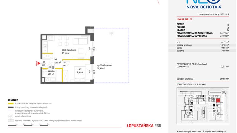 Rzut - Mieszkanie na sprzedaż 2 pokoje o powierzchni 34,71 m² - numer 62 w Neo Nova Ochota 4